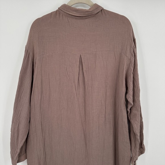 Bluivy Young Contemporary Gauze Shirt Dress Long Sleeve Button Front Maxi Taupe - Picture 8 of 11